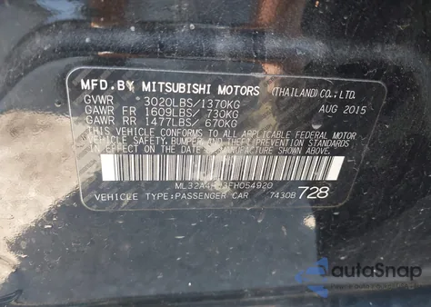 2015 Mitsubishi Mirage Es z USA, uszkodzony, nr VIN ML32A4HJ3FH054920